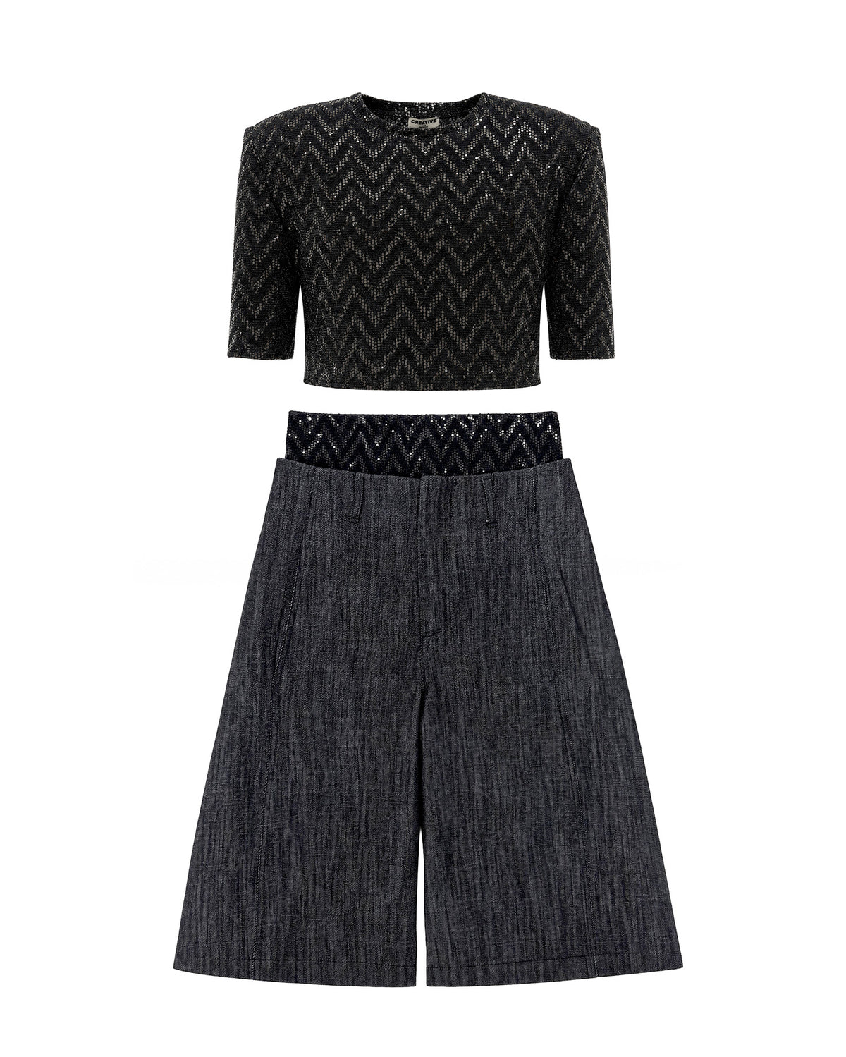Completo Chevron Nero Paillettes e Denim -CTDP®