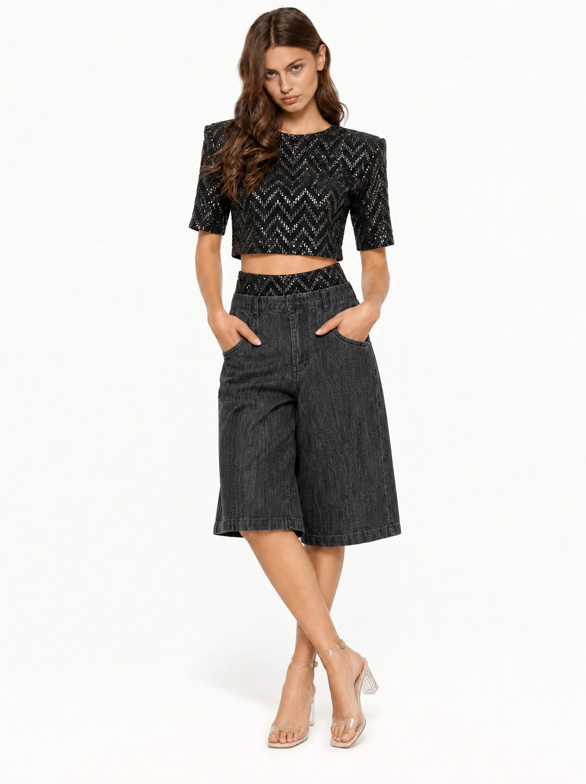 Completo Chevron Nero Paillettes e Denim -CTDP®