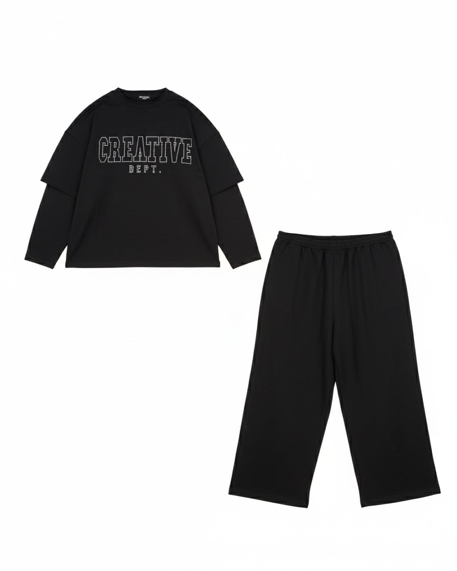 Tuta Coordinata Nera Stampa Strass | CTDP